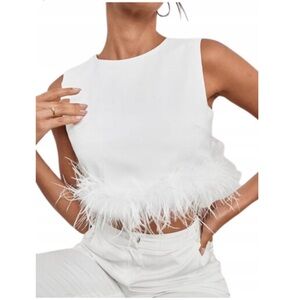 White fuzzy crop top